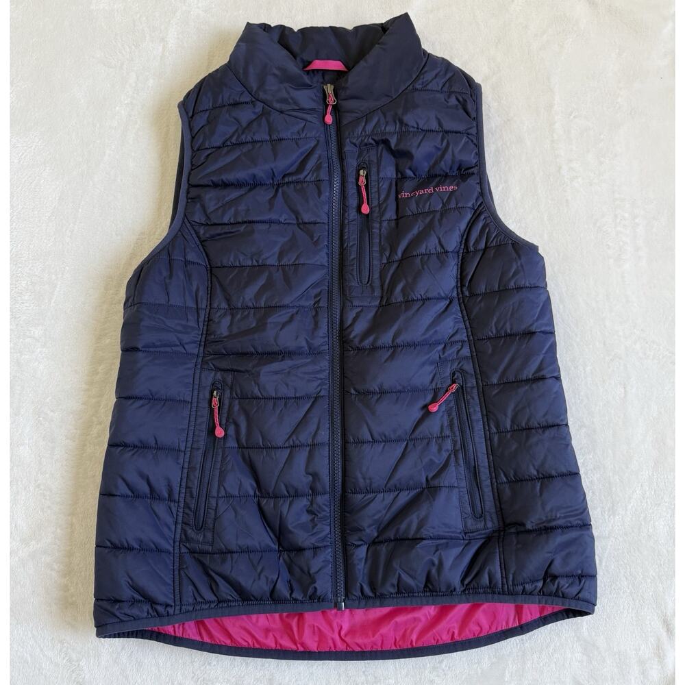 Vineyard Vines Women’s Navy Blue Pink Preppy Lightweight Puffer Vest Size Medium